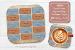 Book Club Ticket Sublimation Square Coaster PNG Vintage Product Image 1