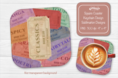 Book Club Ticket Sublimation Square Coaster PNG Vintage Product Image 1