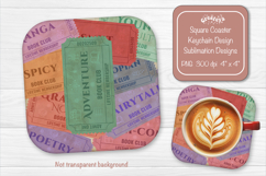 Book Club Ticket Sublimation Square Coaster PNG Vintage Product Image 1