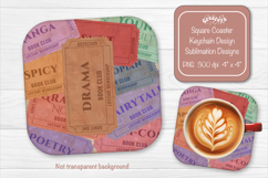 Book Club Ticket Sublimation Square Coaster PNG Vintage Product Image 1