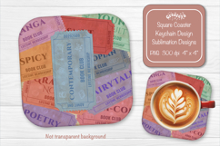 Book Club Ticket Sublimation Square Coaster PNG Vintage Product Image 1