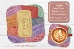 Book Club Ticket Sublimation Square Coaster PNG Vintage Product Image 1