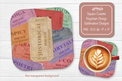 Book Club Ticket Sublimation Square Coaster PNG Vintage Product Image 1