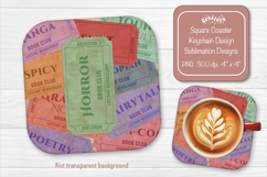 Book Club Ticket Sublimation Square Coaster PNG Vintage Product Image 1
