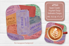 Book Club Ticket Sublimation Square Coaster PNG Vintage Product Image 1