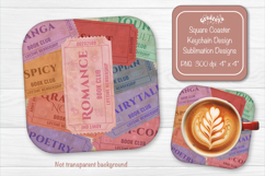 Book Club Ticket Sublimation Square Coaster PNG Vintage Product Image 1