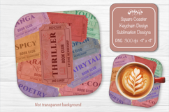 Book Club Ticket Sublimation Square Coaster PNG Vintage Product Image 1
