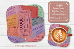Book Club Ticket Sublimation Square Coaster PNG Vintage Product Image 1