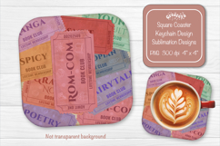 Book Club Ticket Sublimation Square Coaster PNG Vintage Product Image 1