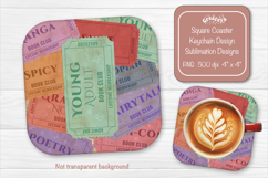 Book Club Ticket Sublimation Square Coaster PNG Vintage Product Image 1