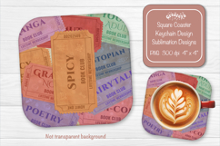 Book Club Ticket Sublimation Square Coaster PNG Vintage Product Image 1