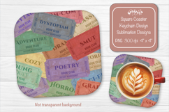 Book Club Ticket Sublimation Square Coaster PNG Vintage Product Image 1