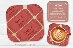 Book Club Ticket Sublimation Square Coaster PNG Vintage Product Image 1