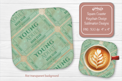 Book Club Ticket Sublimation Square Coaster PNG Vintage Product Image 1