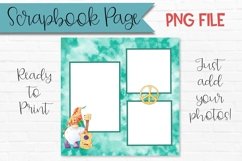 Tie Dye Gnome Scrapbook Page Teal Tie Dye Photo Frames on a white background
