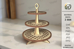 3D Tiered Tray Stand Laser Cut. Decorative Serving Tray SVG Product Image 1