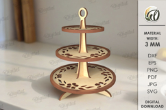 3D Tiered Tray Stand Laser Cut. Decorative Serving Tray SVG Product Image 1