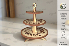 3D Tiered Tray Stand Laser Cut. Decorative Serving Tray SVG Product Image 1