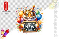 Happy New Year Clipart - Tiger PNG File Product Image 1