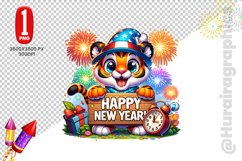 Happy New Year Clipart - Tiger PNG File Product Image 1