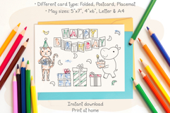 Tiger Hippo Happy Birthday Card, Kids Coloring Placemat Product Image 2