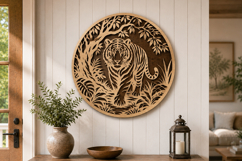 Tiger Laser Cut SVG, Majestic Tiger In Jungle Round Wall Art Product Image 1
