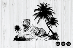 Tiger With Palm Trees Scene SVG, Tiger SVG, Animal SVG Product Image 1