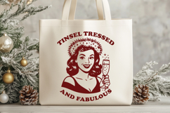 Tinsel Tressed and Fabulous SVG PNG | Retro Christmas Woman Product Image 3
