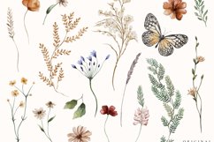 Tiny Bloom Watercolor Wildflowers Meadow Flowers Butterfly Product Image 2