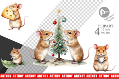 Tiny Christmas Mice Clipart Product Image 1