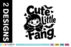Tiny Fang Cutie design with adorable vampire girl for toddler Halloween apparel