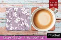 Tiny Flowers Square Coaster - Floral Coaster PNG Sublimation Product Image 1