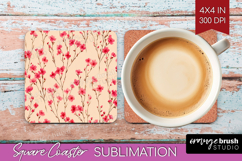 Tiny Flowers Square Coaster - Floral Coaster PNG Sublimation Product Image 1