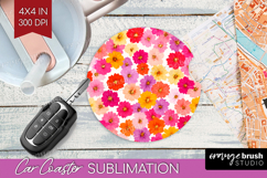 Tiny Flowers Car Coaster - Floral Coaster PNG Sublimation Product Image 1