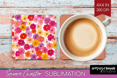 Tiny Flowers Square Coaster - Floral Coaster PNG Sublimation Product Image 1