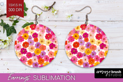 Tiny Flowers Round Earrings - Floral PNG Sublimation Product Image 1
