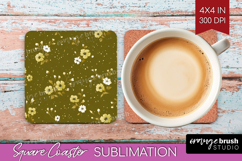 Tiny Flowers Square Coaster - Floral Coaster PNG Sublimation Product Image 1