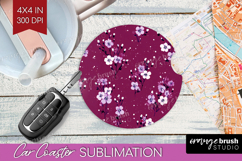 Tiny Flowers Car Coaster - Floral Coaster PNG Sublimation Product Image 1