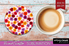 Tiny Flowers Round Coaster - Floral Coaster PNG Sublimation Product Image 1