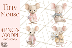 Adorable Tiny Mouse Clipart, Watercolor Mice PNG Product Image 1