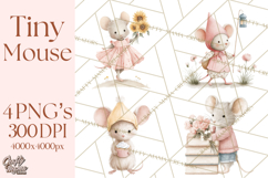 Adorable Tiny Mouse Clipart, Watercolor Mice PNG Product Image 1