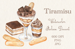 Tiramisu Watercolor Illustration PNG JPG Product Image 1