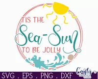 Beach Christmas Svg Round Sign, Tis The Sea Sun To Be Jolly Product Image 2
