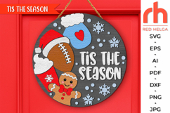 tis the season svg, christmas hanger svg, xmas door sign svg, laser cut file, layered xmas sign svg, welcome sign svg, football ball svg, winter sign svg, xmas coffee svg, gingerbread man svg, round hanging sign, glowforge cut file, cricut cut file