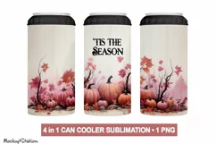 4 in 1 Can Cooler Halloween Sublimation Wrap PNG | Pumpkins Product Image 1