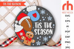 tis the season svg, christmas hanger svg, xmas door sign svg, laser cut file, layered xmas sign svg, welcome sign svg, football ball svg, winter sign svg, xmas coffee svg, gingerbread man svg, round hanging sign, glowforge cut file, cricut cut file