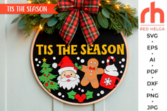 tis the season svg, christmas hanger svg, xmas door sign svg, laser cut file, layered xmas sign svg, welcome sign svg, santa claus svg, winter sign svg, xmas cocoa svg, christmas tree svg, round hanging sign, glowforge cut file, cricut cut file