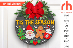 tis the season svg, christmas hanger svg, xmas door sign svg, laser cut file, layered xmas sign svg, welcome sign svg, santa claus svg, winter sign svg, xmas cocoa svg, christmas tree svg, round hanging sign, glowforge cut file, cricut cut file