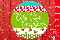 Christmas Round Sign Svg Door Hanger, Tis The Season Product Image 1