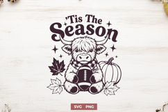 Tis The Season SVG, Fall Football PNG, Highland Cow Design Product Image 1